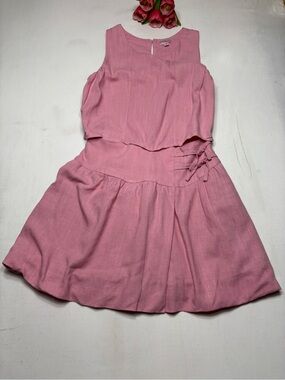 Paisley Lane Girls Sz 12 Pink Linen-Blend Cut-Out Ruffle Dress with Side-Tie